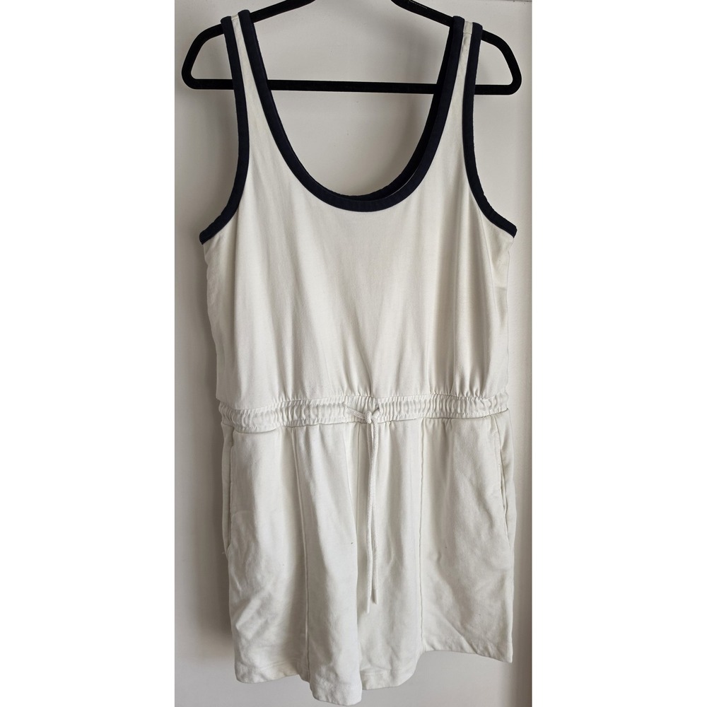 Sweaty Betty Romper XL White Navy Sleeveless Scoop Neck Athleisure Casual